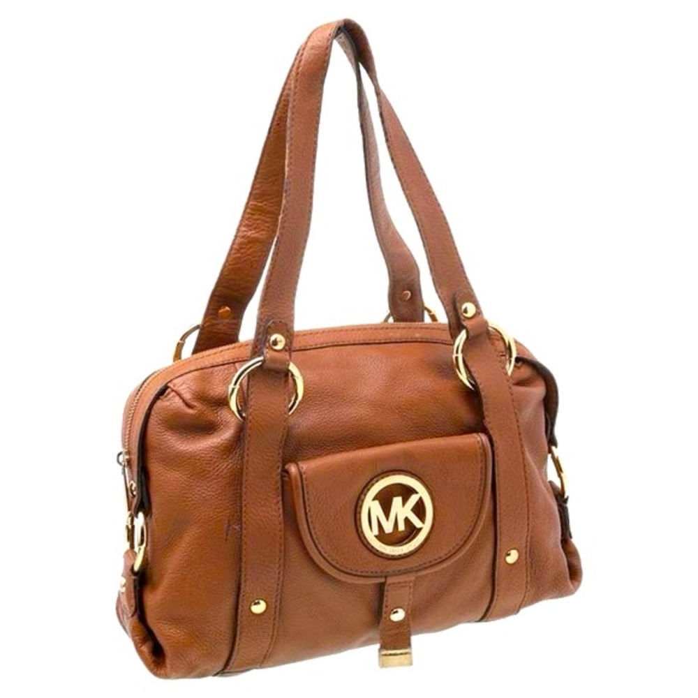 Michael Kors Fulton Brown Pebbled Leather Luggage Satchel Shoulder Bag - $398